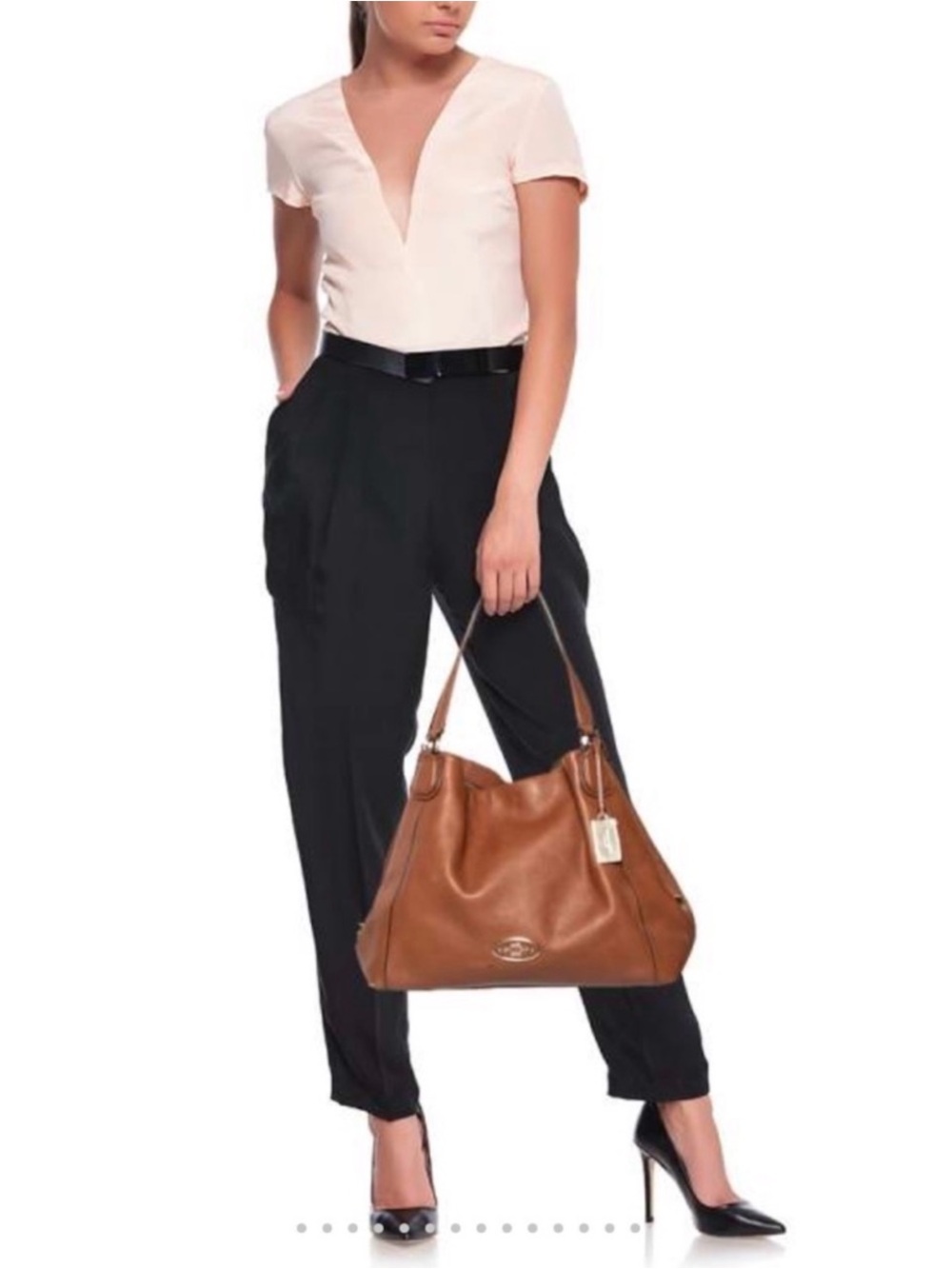 Genuine Coach Edie Cognac Leather Shoulder Tote Handbag 👜